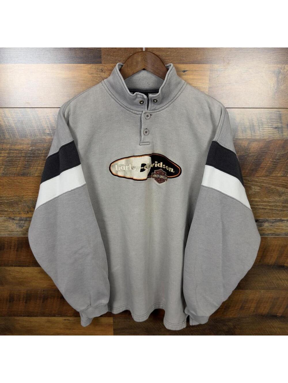 Vintage Harley Davidson Henley Sweatshirt Men’s XL Embroidered Center Logo